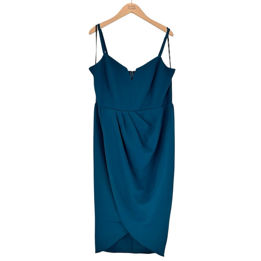 City Chic Sassy V Midi Dress in Emerald size S/16 Notch V Neck Adjustable Straps - Picture 3 of 14